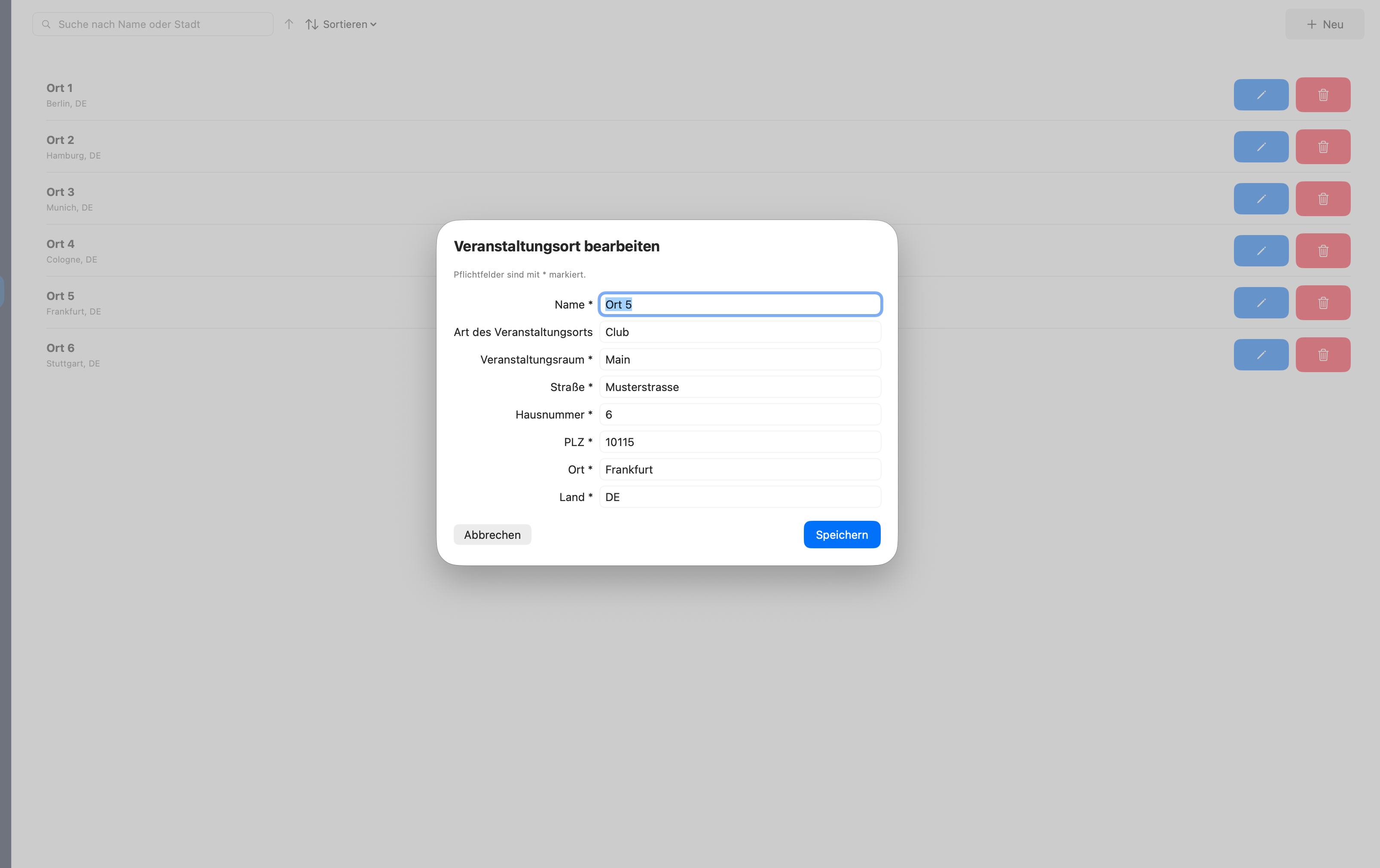 Veranstaltungsort bearbeiten