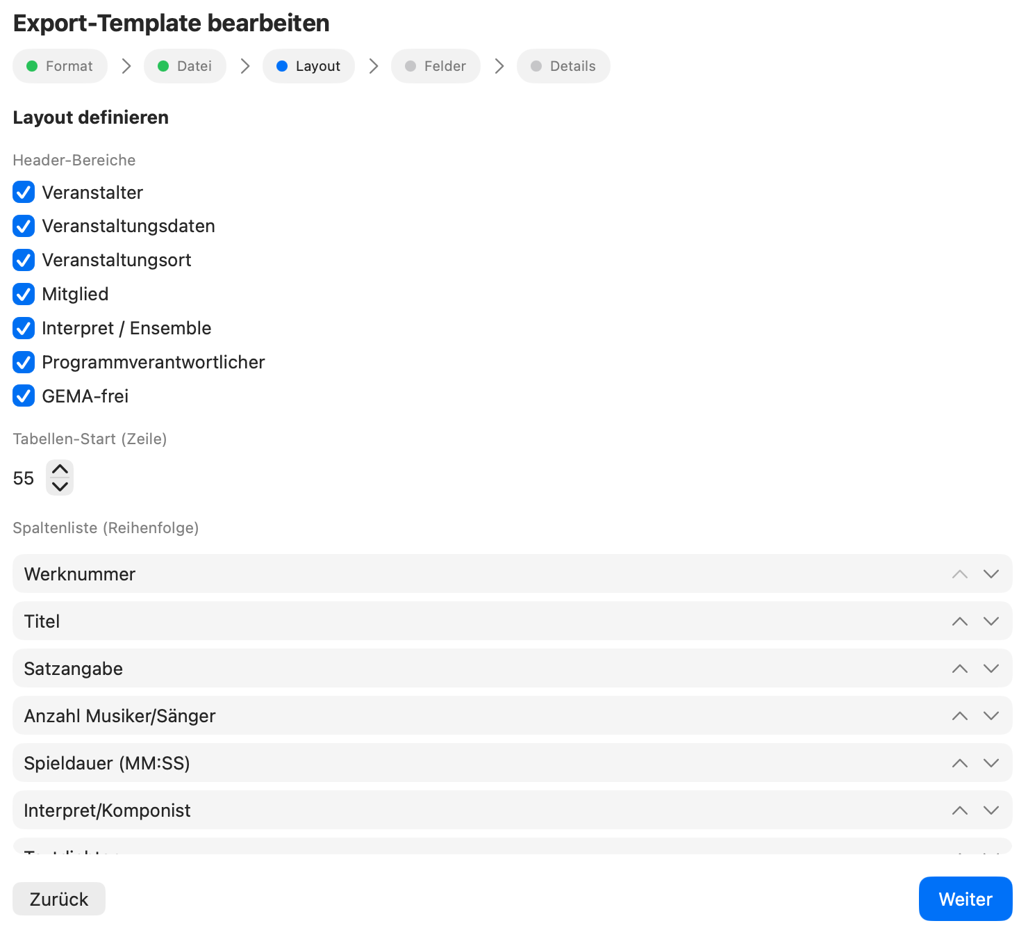 Eigenes Export-Template