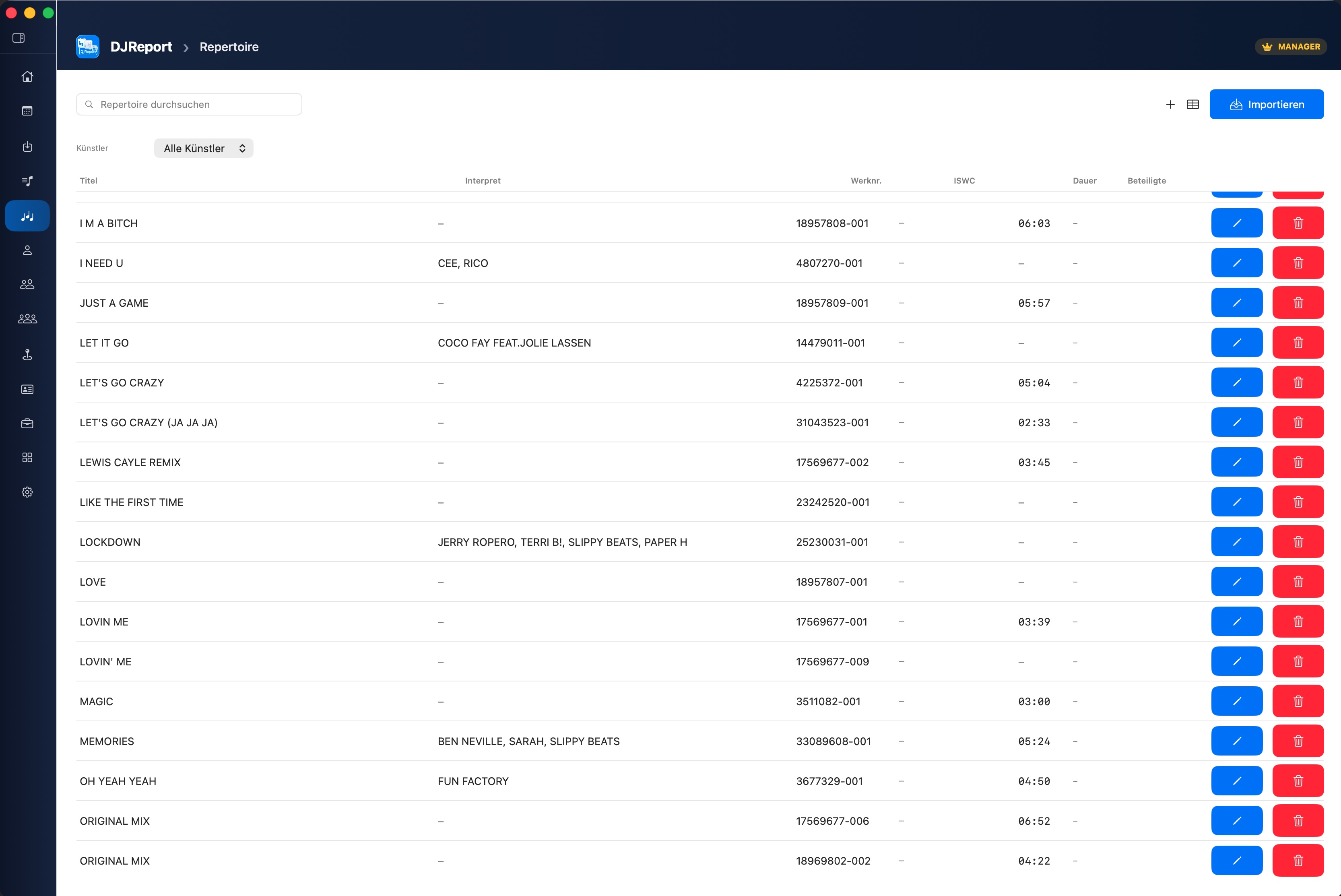 Repertoire in DJReport