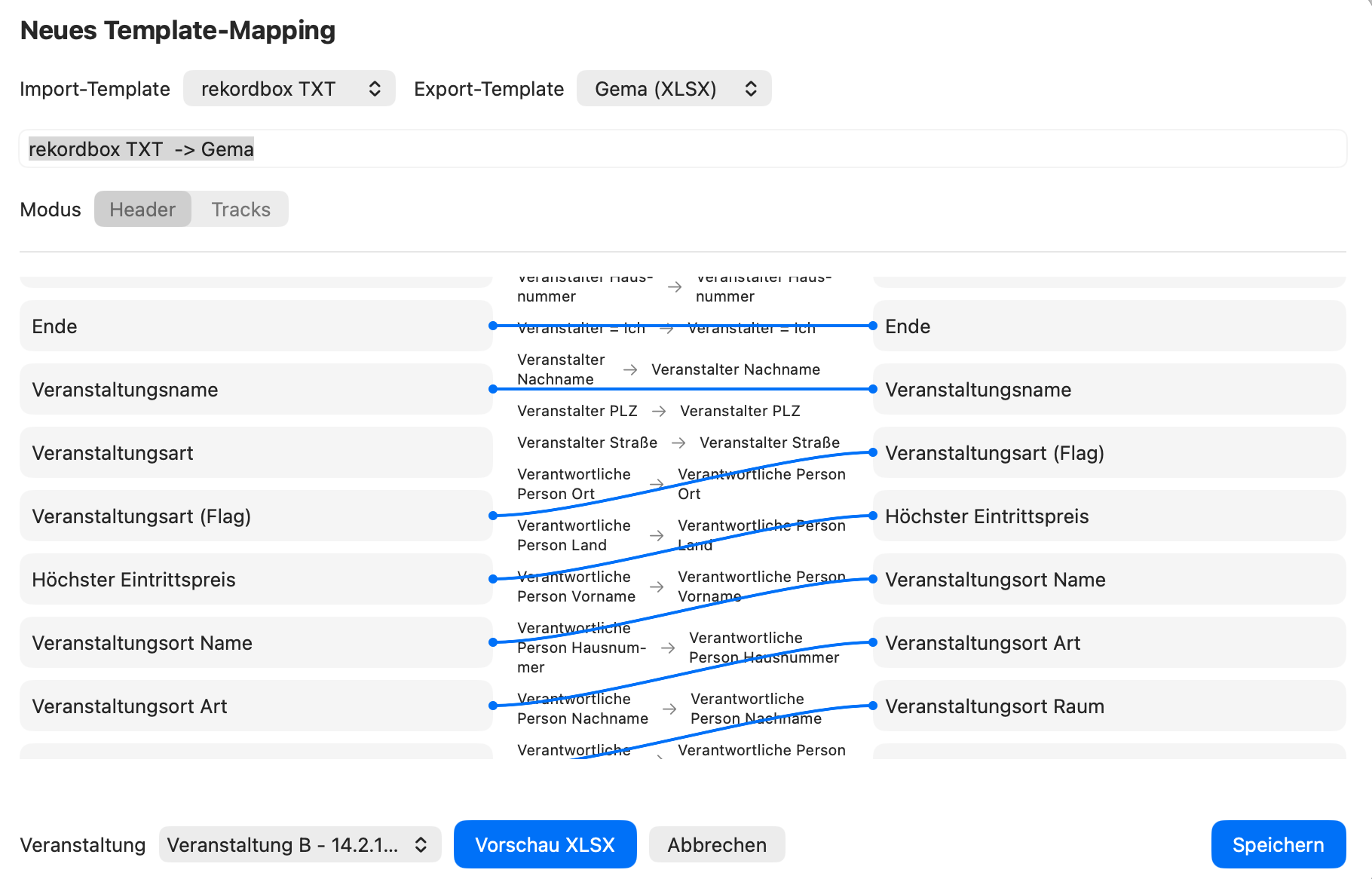 Import Mapping Header