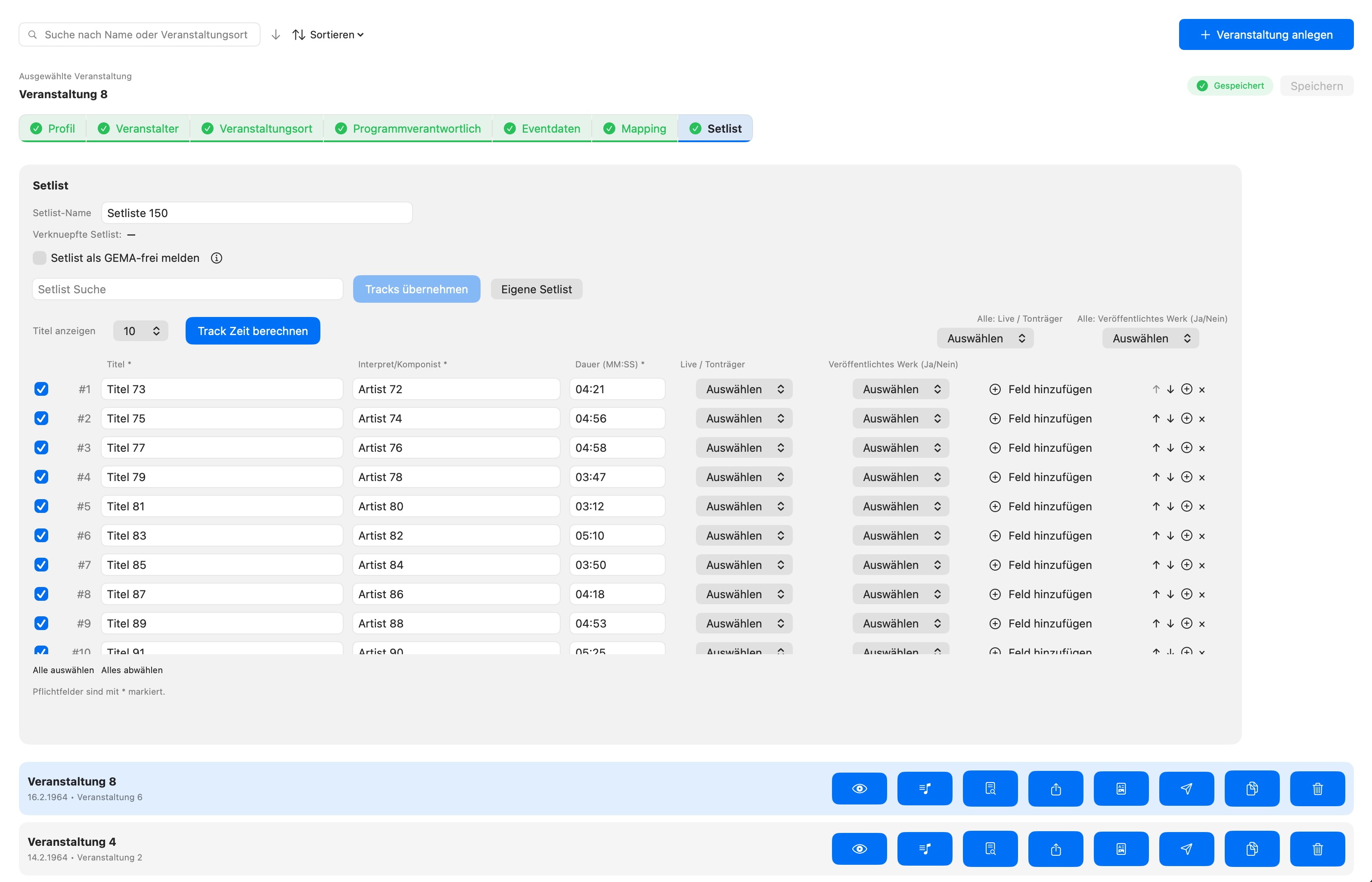 Schritt 7 – Setlist