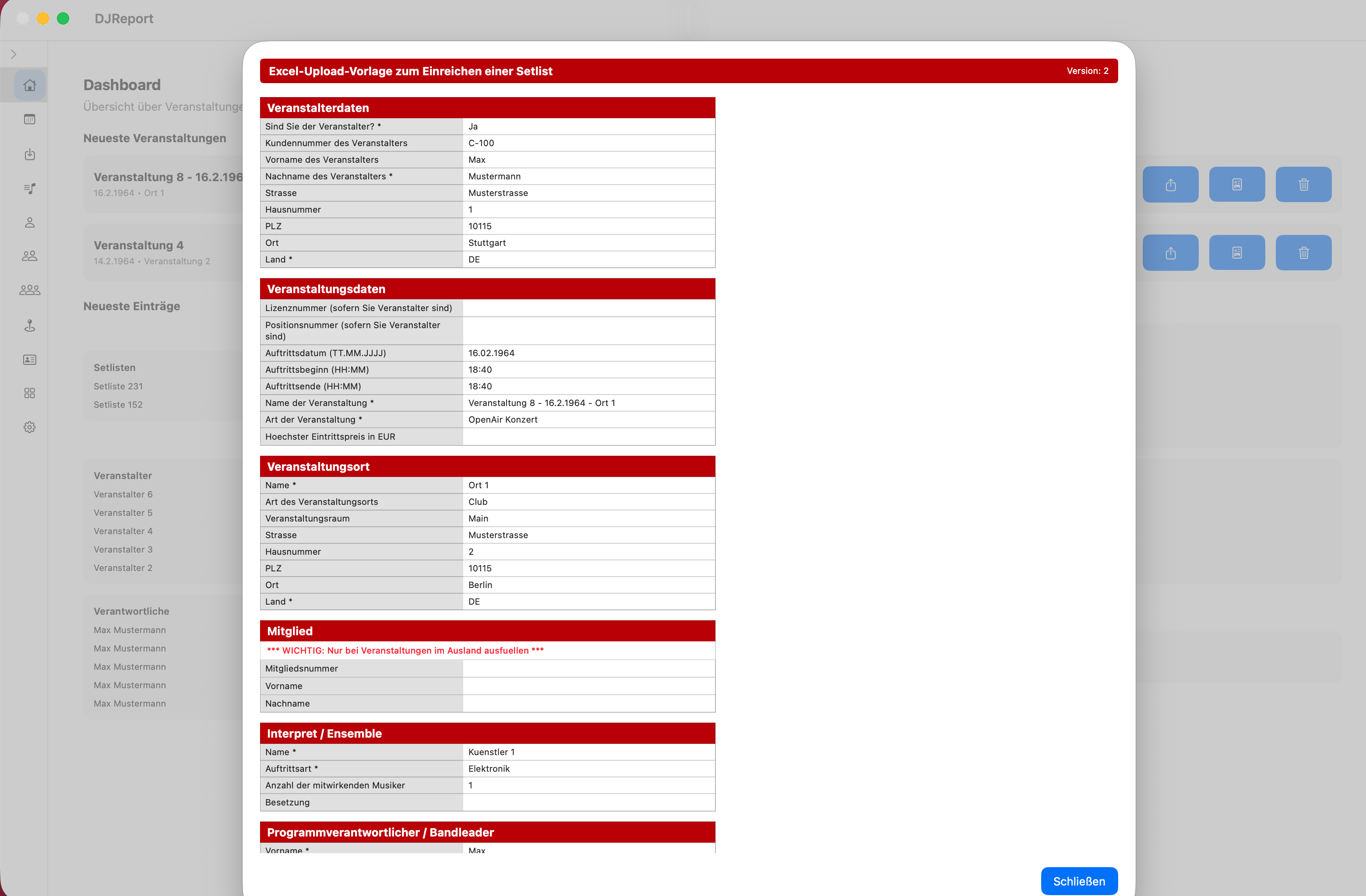 XLSX Export Vorschau
